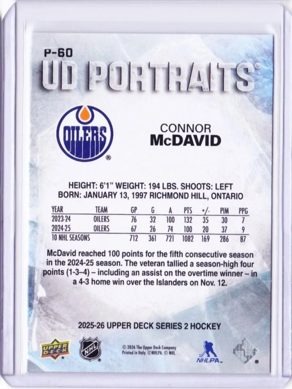 Connor McDavid 2025-26 Upper Deck Edmonton Oilers Insert Hockey Card - Picture 2 of 2
